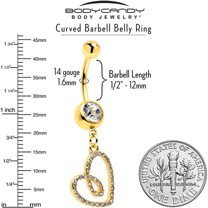 Clear CZ Gem Gold Tone Anodized Loopy Heart Dangle Belly Ring