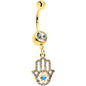Clear CZ Gem Gold Tone Anodized Hamsa Hand Star Dangle Belly Ring