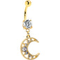 Clear CZ Gem Gold Tone Anodized Crescent Moon Glam Dangle Belly Ring