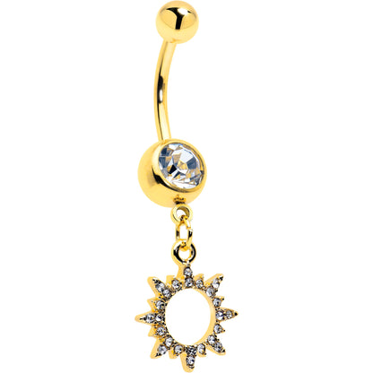 Clear CZ Gem Gold Tone Anodized Open Sun Dangle Belly Ring