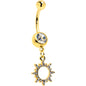 Clear CZ Gem Gold Tone Anodized Open Sun Dangle Belly Ring