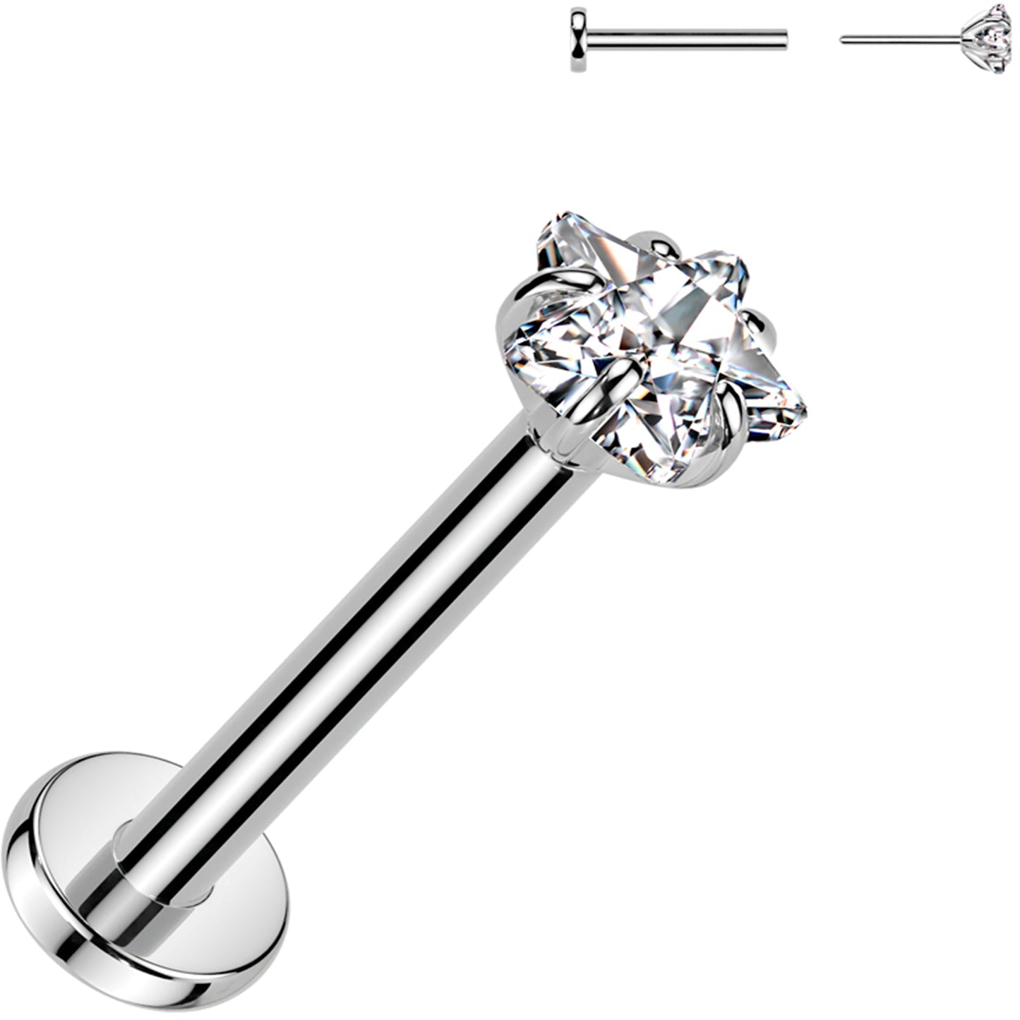 18G 5/16 3mm CZ Star Medical Grade Titanium Flat Back Earring
