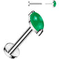 16G 5/16 Natural Green Onyx Oval Medical Grade Titanium Flat Back Earring