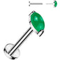 18G 5/16 Natural Green Onyx Oval Medical Grade Titanium Flat Back Earring