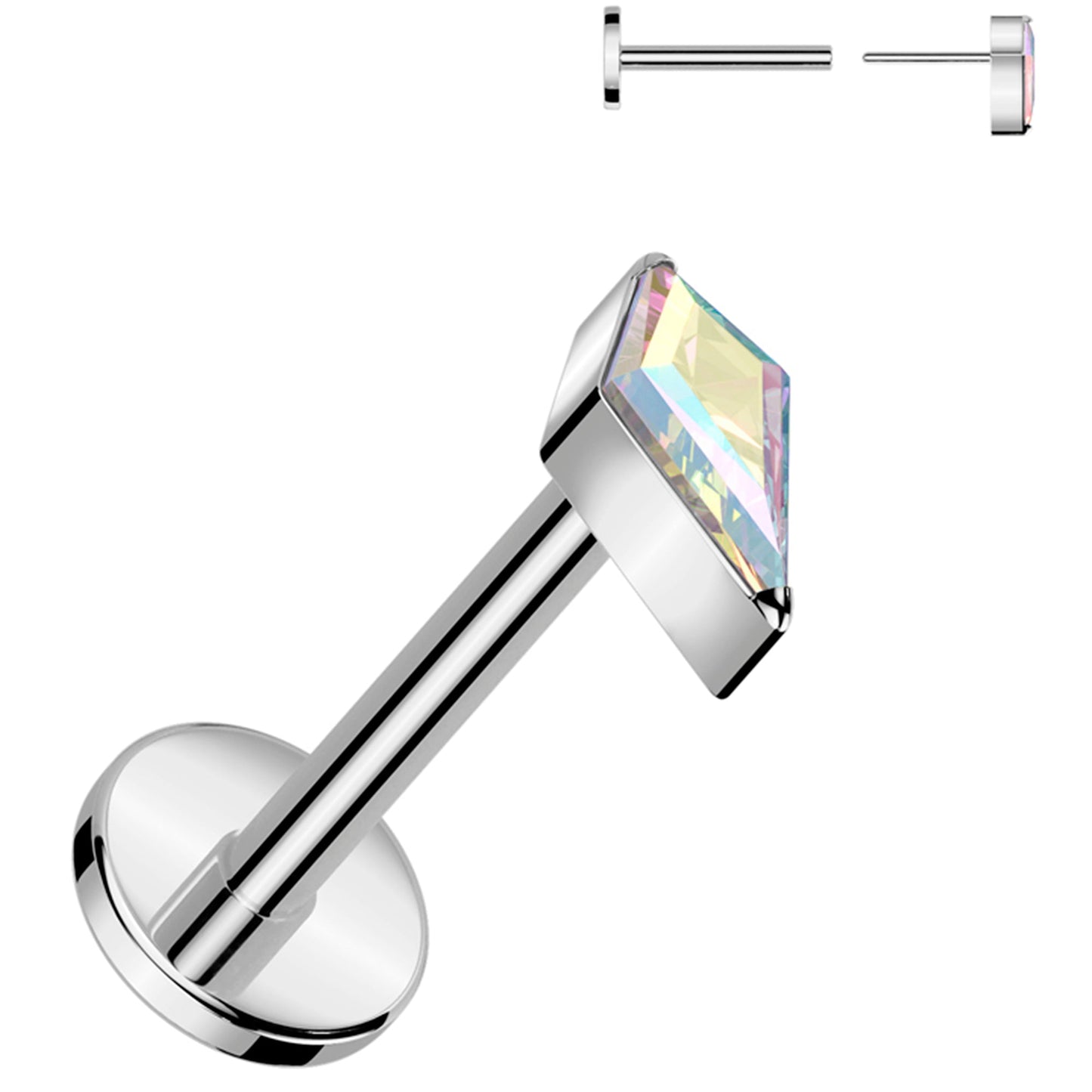 18G 5/16 Aurora CZ Gem Spear Medical Grade Titanium Flat Back Earring