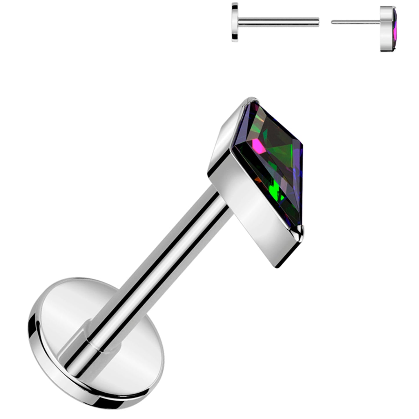 18G 5/16 Vitrail CZ Gem Spear Medical Grade Titanium Flat Back Earring