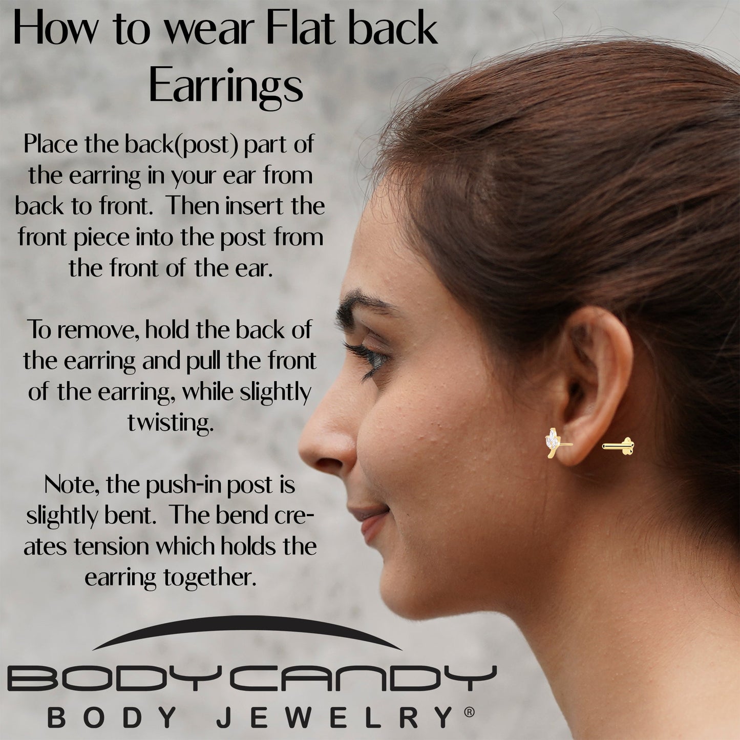 16G 1/4 CZ Gem Leaves Gold PVD Medical Grade Titanium Reversible Flat Back Earring