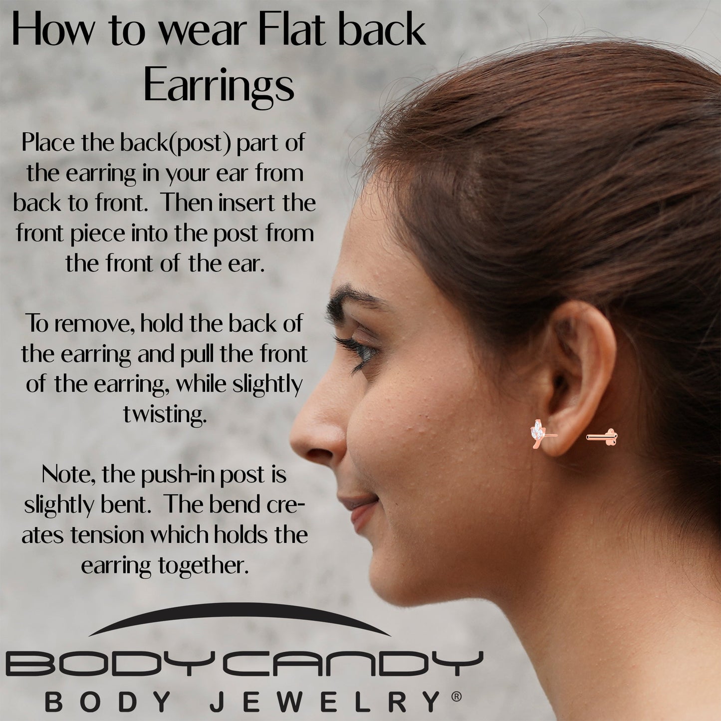 16G 1/4 CZ Gem Leaves Rose Gold PVD Medical Grade Titanium Reversible Flat Back Earring