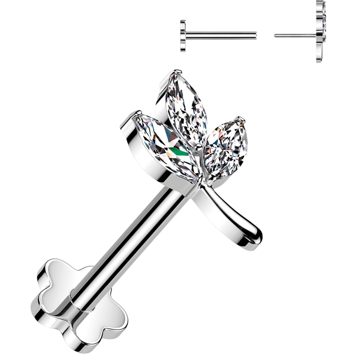 16G 1/4 CZ Gem Leaves Medical Grade Titanium Reversible Flat Back Earring