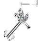 16G 1/4 CZ Gem Leaves Medical Grade Titanium Reversible Flat Back Earring