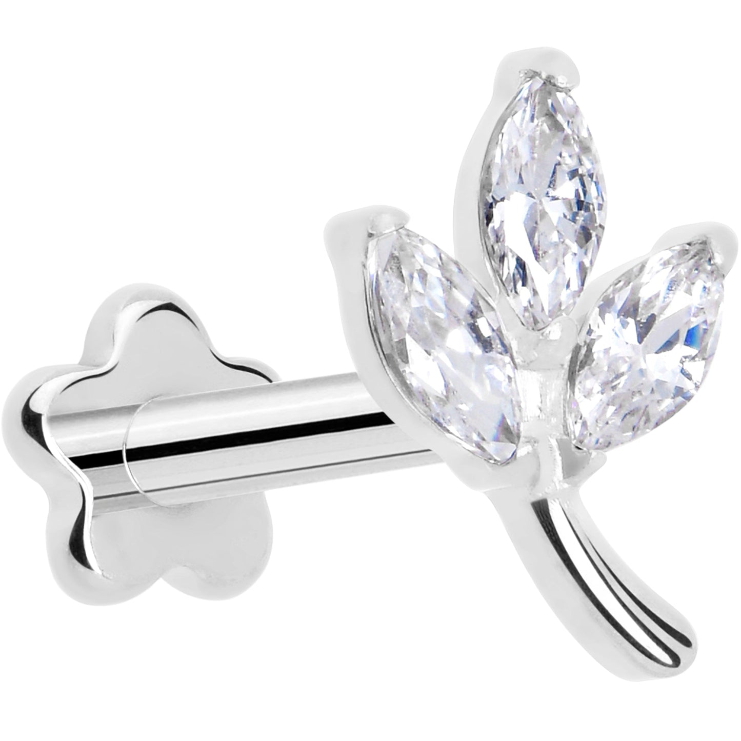 16G 1/4 CZ Gem Leaves Medical Grade Titanium Reversible Flat Back Earring