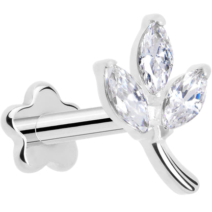 16G 1/4 CZ Gem Leaves Medical Grade Titanium Reversible Flat Back Earring