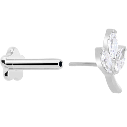 16G 1/4 CZ Gem Leaves Medical Grade Titanium Reversible Flat Back Earring