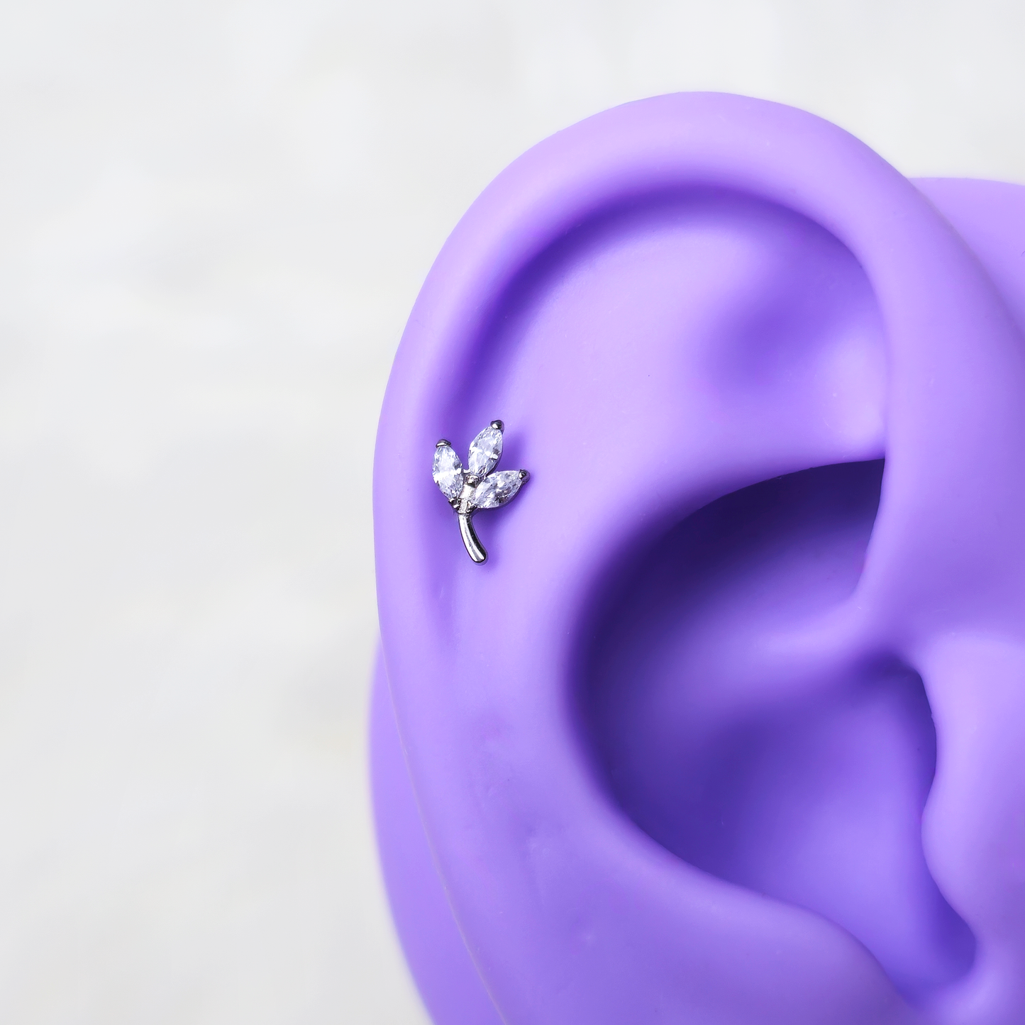 16G 1/4 CZ Gem Leaves Medical Grade Titanium Reversible Flat Back Earring