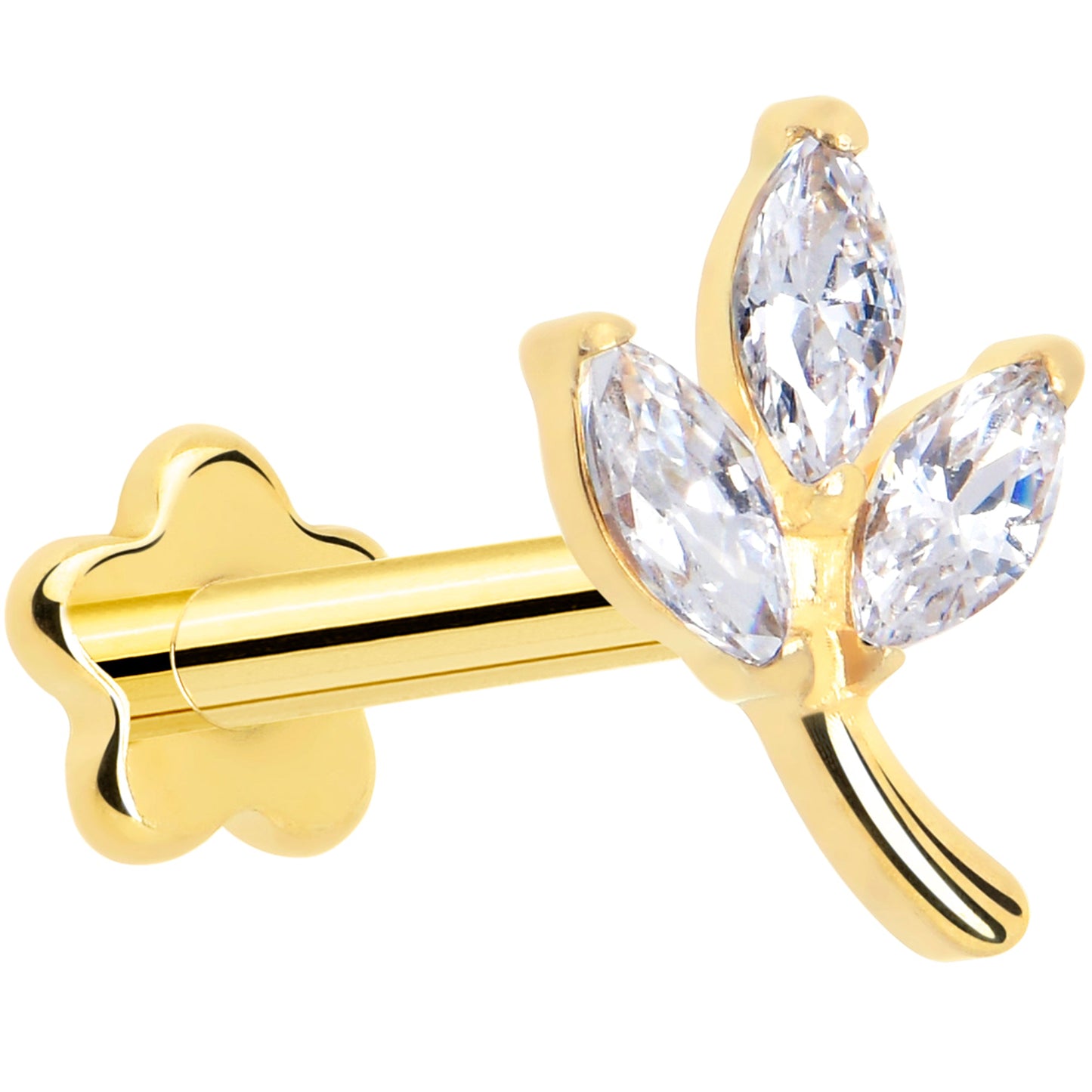 16G 5/16 CZ Gem Leaves Gold PVD Medical Grade Titanium Reversible Flat Back Earring