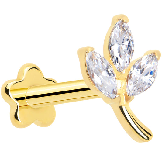 16G 5/16 CZ Gem Leaves Gold PVD Medical Grade Titanium Reversible Flat Back Earring