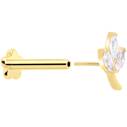16G 5/16 CZ Gem Leaves Gold PVD Medical Grade Titanium Reversible Flat Back Earring