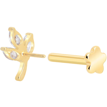 16G 5/16 CZ Gem Leaves Gold PVD Medical Grade Titanium Reversible Flat Back Earring