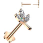16G 5/16 CZ Gem Leaves Rose Gold PVD Medical Grade Titanium Reversible Flat Back Earring