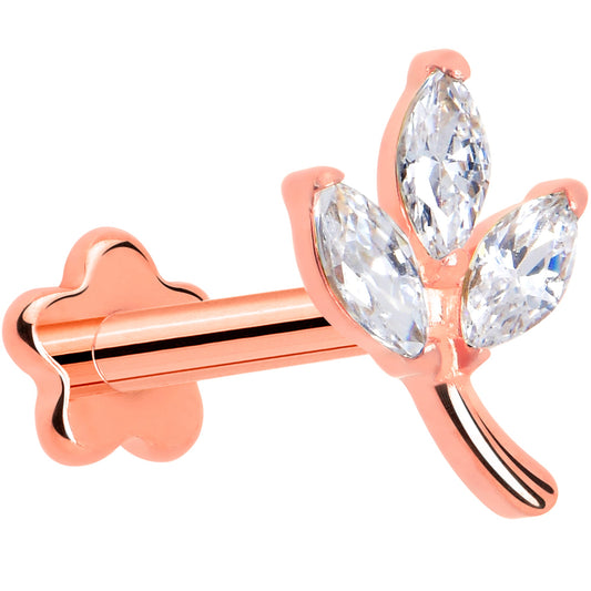 16G 5/16 CZ Gem Leaves Rose Gold PVD Medical Grade Titanium Reversible Flat Back Earring