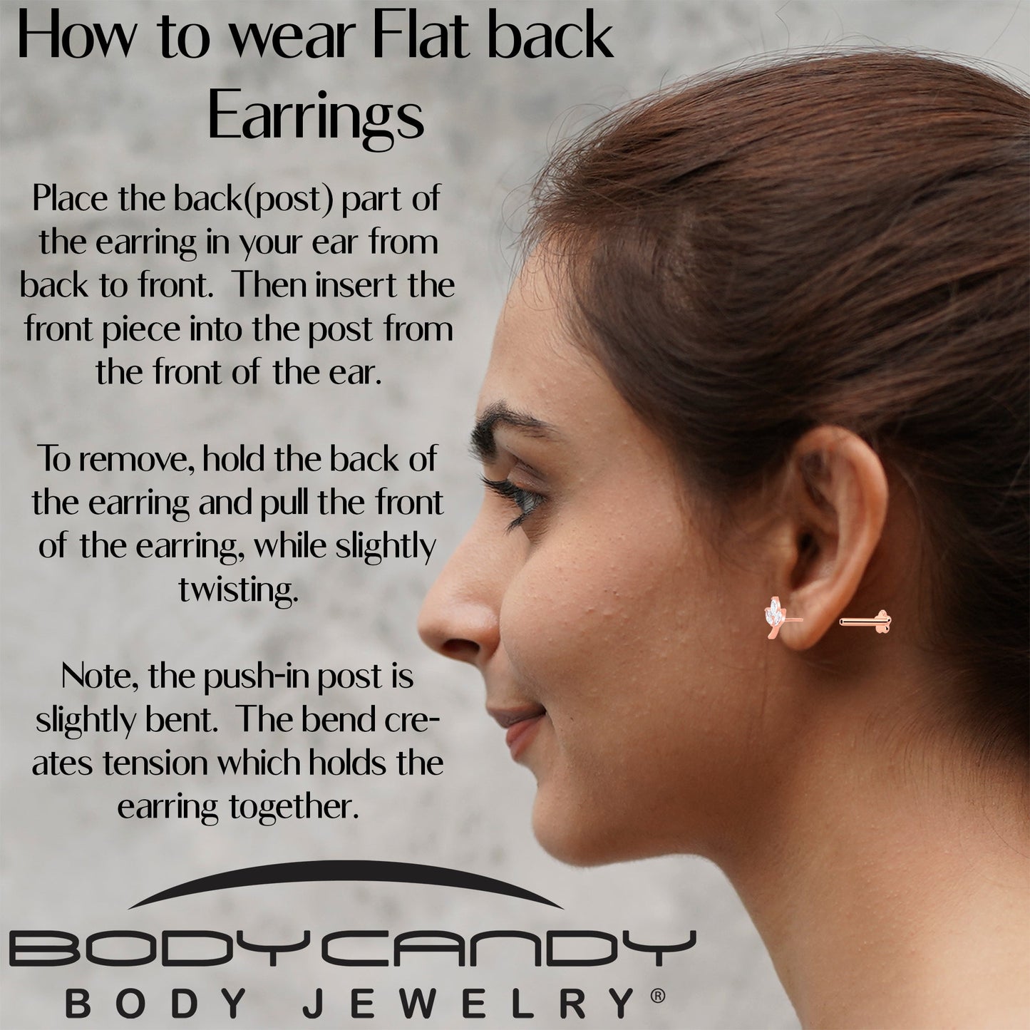 16G 5/16 CZ Gem Leaves Rose Gold PVD Medical Grade Titanium Reversible Flat Back Earring