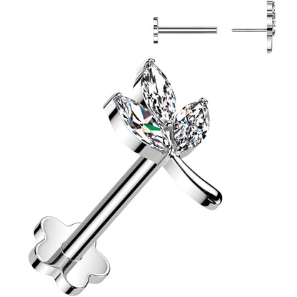16G 5/16 CZ Gem Leaves Medical Grade Titanium Reversible Flat Back Earring