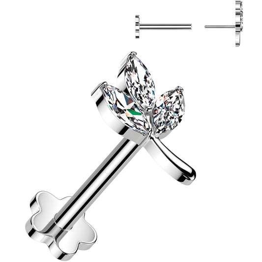 16G 5/16 CZ Gem Leaves Medical Grade Titanium Reversible Flat Back Earring