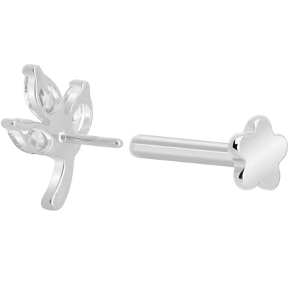 16G 5/16 CZ Gem Leaves Medical Grade Titanium Reversible Flat Back Earring