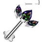 16G 5/16 Vitrail CZ Gem Oval Trio Medical Grade Titanium Reversible Flat Back Earring