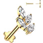 18G 5/16 Clear CZ Gem Vine Gold PVD Medical Grade Titanium Reversible Flat Back Earring