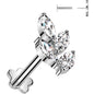 18G 5/16 Clear CZ Gem Vine Medical Grade Titanium Reversible Flat Back Earring