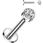 16G 1/4 4mm Clear CZ Round Medical Grade Titanium Flat Back Earring