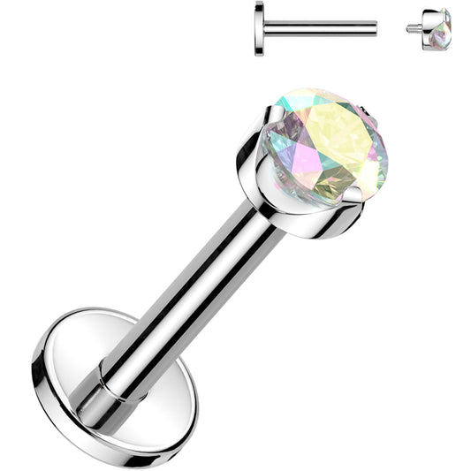 16G 5/16 3mm Aurora CZ Round Medical Grade Titanium Flat Back Earring