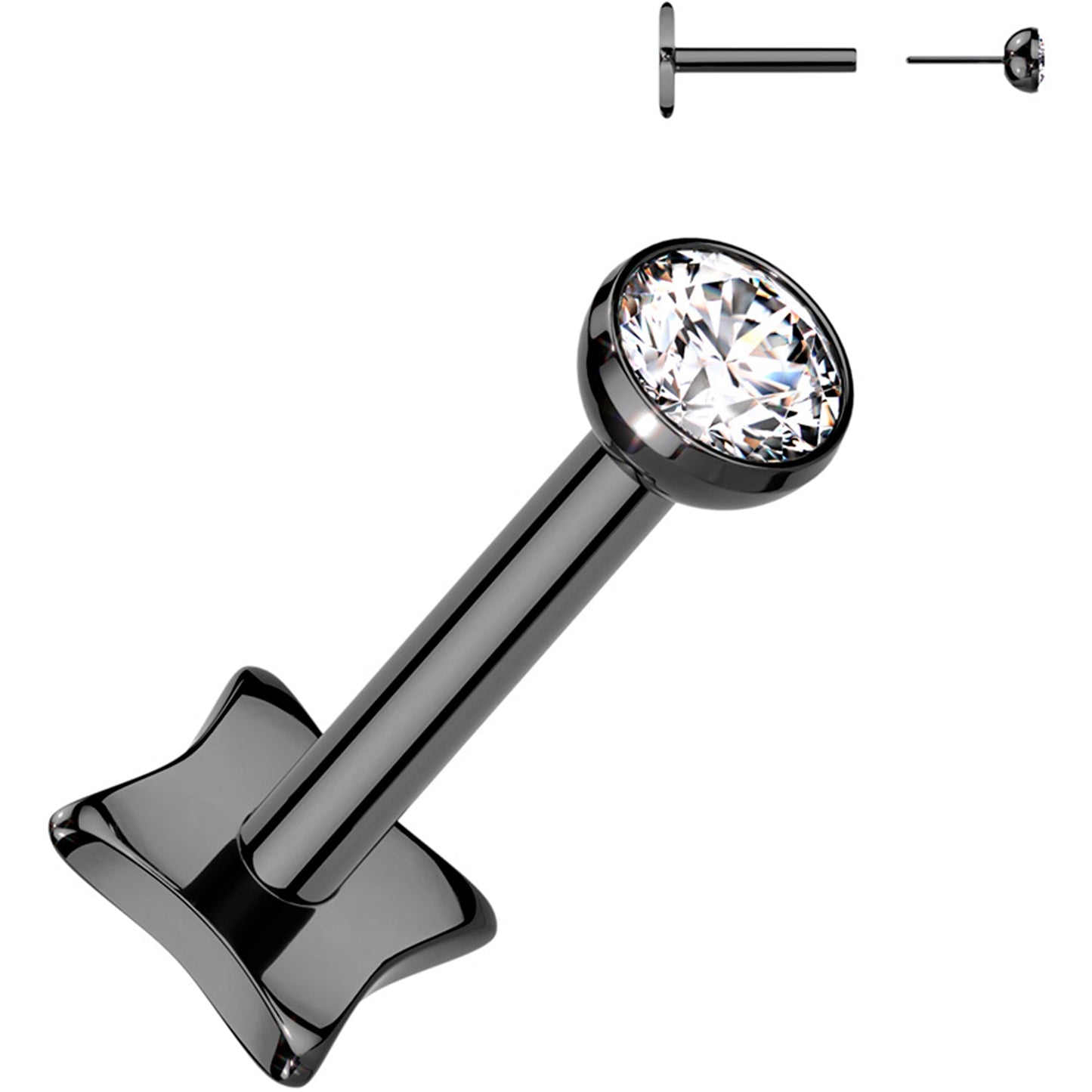 18G 1/4 3mm CZ Gem Black PVD Medical Grade Titanium Reversible Flat Back Earring