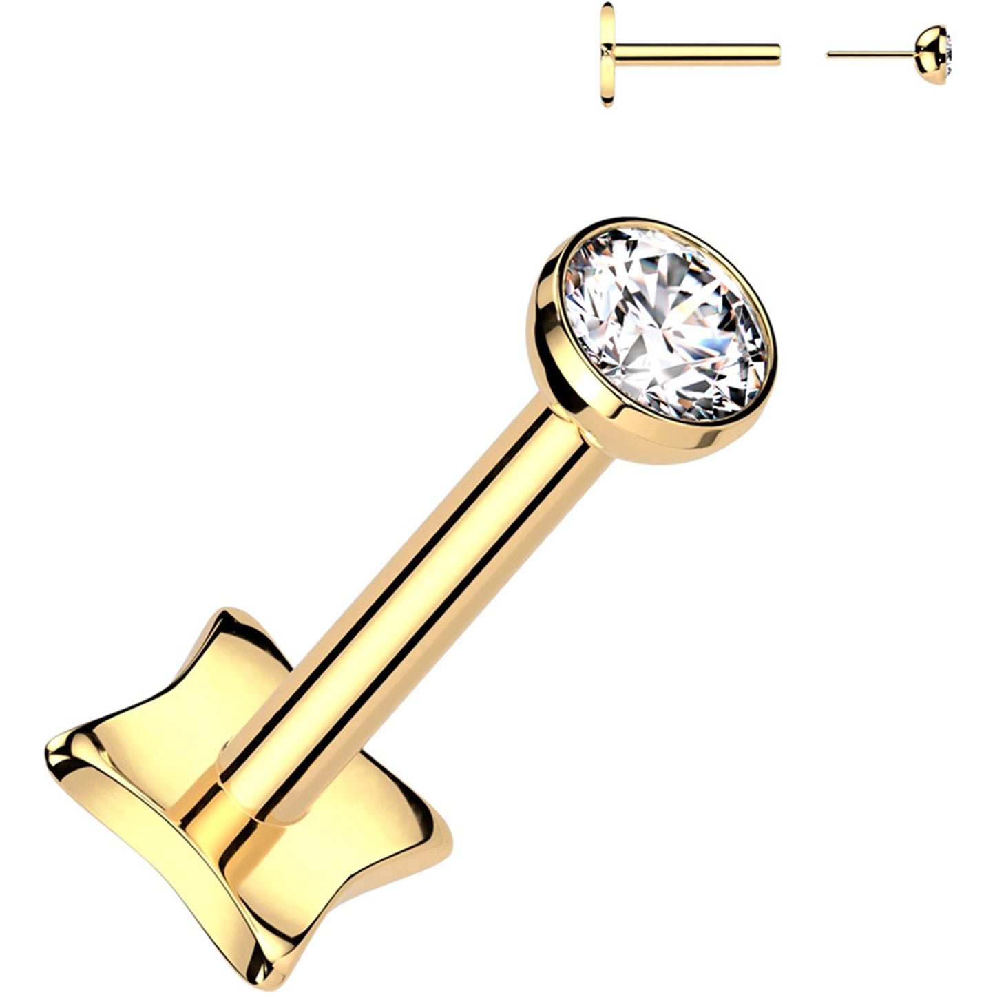 18G 1/4 3mm CZ Gem Gold PVD Medical Grade Titanium Reversible Flat Back Earring