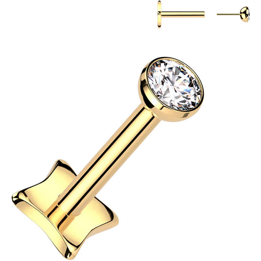 18G 1/4 3mm CZ Gem Gold PVD Medical Grade Titanium Reversible Flat Back Earring