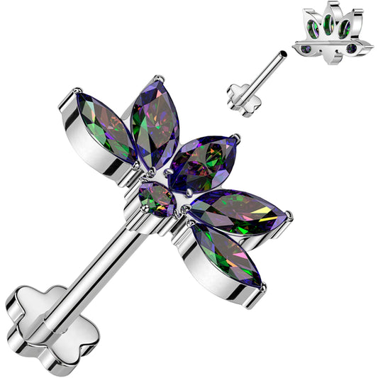 18G 5/16 Vitrail CZ Gem Style Fan Medical Grade Titanium Reversible Flat Back Earring