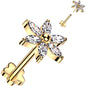 18G 5/16 Clear CZ Gem Style Flower Gold PVD Medical Grade Titanium Reversible Flat Back Earring
