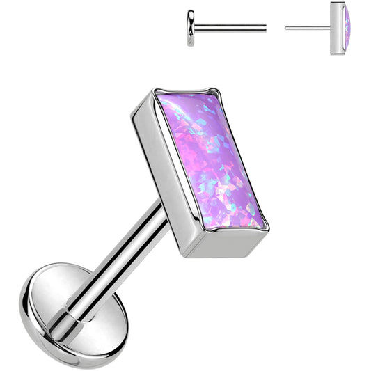 18G 5/16  Purple Rectangular Synthetic Opal Medical Grade Titanium Flat Back Earring