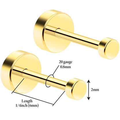 14k Yellow Gold Plated 4mm Circle Flat Back Stud Earrings - 1 Pair