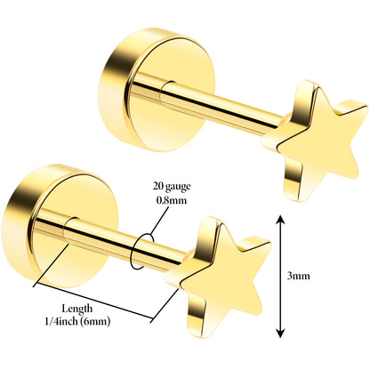 14k Yellow Gold Plated 3mm Star Flat Back Stud Earrings - 1 Pair