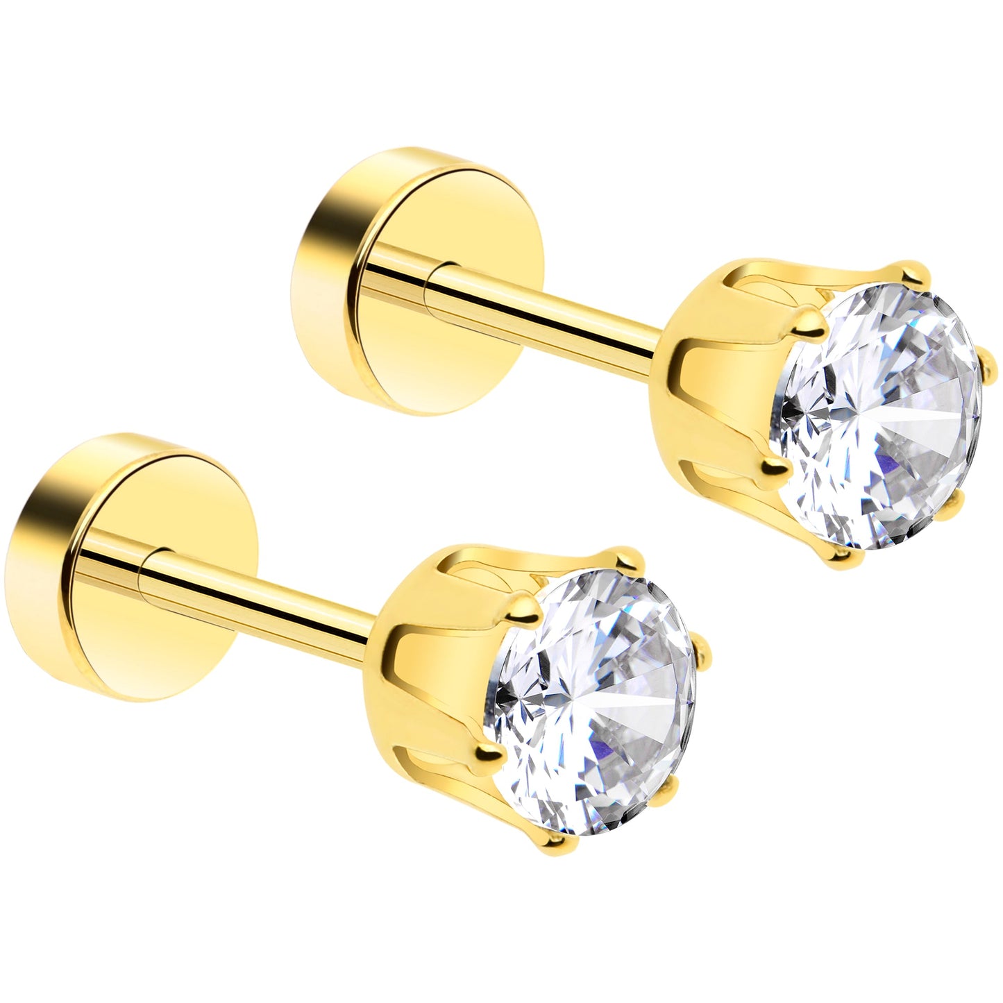 14k Yellow Gold Plated 4mm CZ Flat Back Stud Earrings - 1 Pair