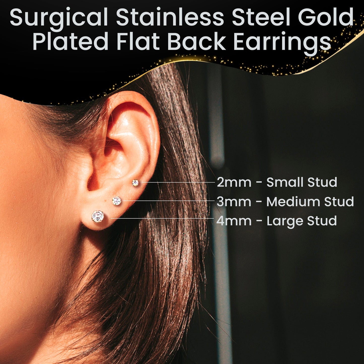 14k Yellow Gold Plated 4mm CZ Flat Back Stud Earrings - 1 Pair