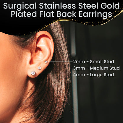 14k Yellow Gold Plated 4mm CZ Flat Back Stud Earrings - 1 Pair