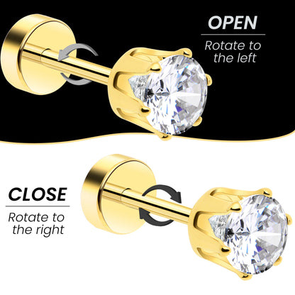 14k Yellow Gold Plated 4mm CZ Flat Back Stud Earrings - 1 Pair