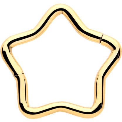 16G 5/16 Gold Tone Star Shaped Hinged Segment Ring