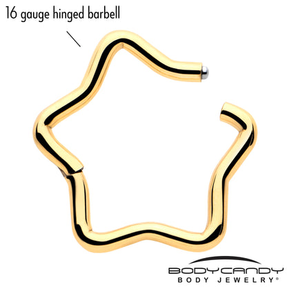 16G 5/16 Gold Tone Star Shaped Hinged Segment Ring