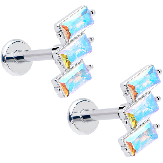 Titanium Flat Back Earring Set - Staggered Aurora CZ 16G