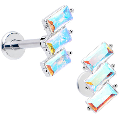 Titanium Flat Back Earring Set - Staggered Aurora CZ 16G