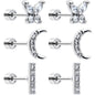 CZ Celetial Butterfly Flat Back Stud Earrings - 3 Pairs